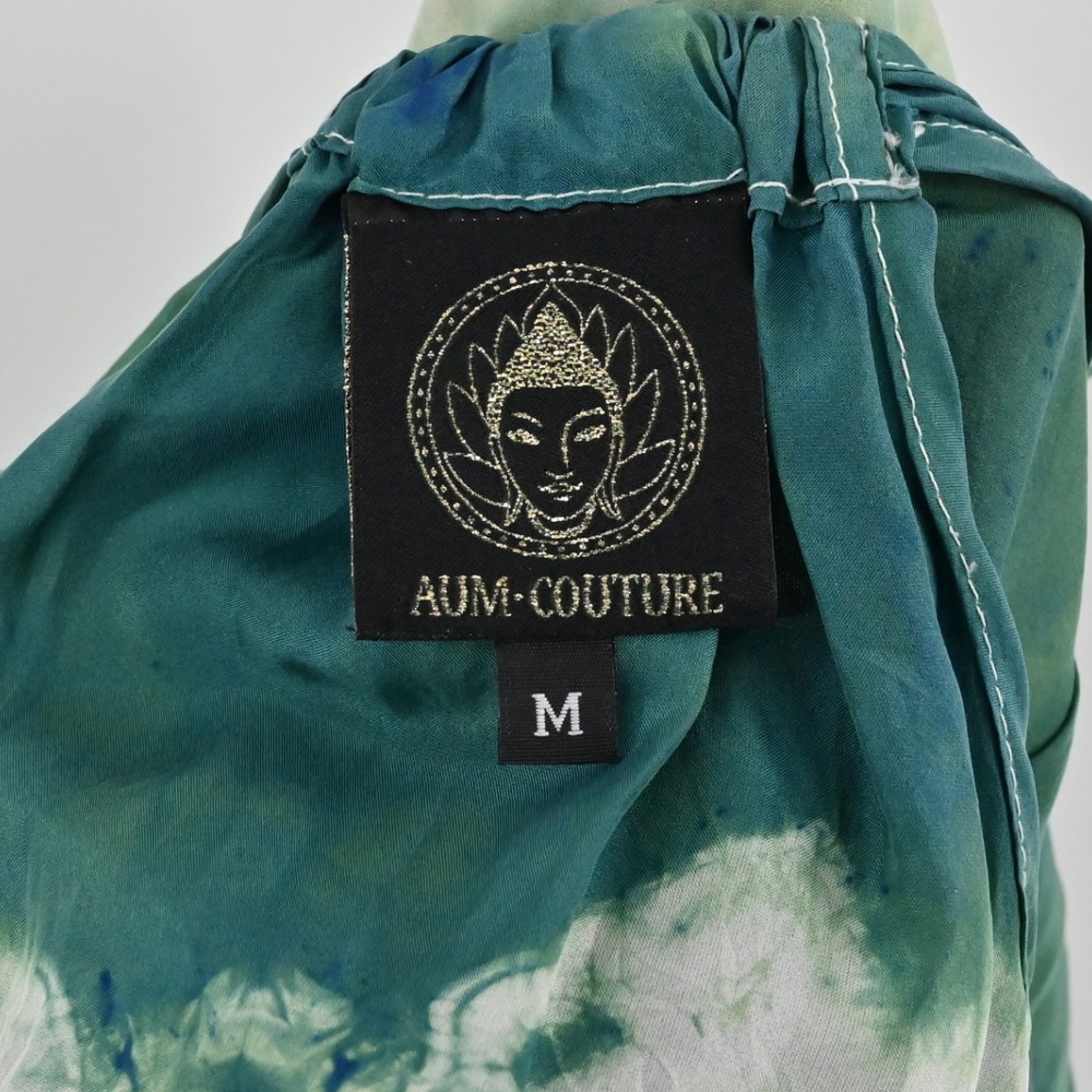Aum Couture Tie Dye Lotus High Low Dress Womens Size M Green Silk Boho Y2K - Picture 7 of 9